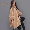 Damen Winter Cape Mantel Dolman-Ärmel Dicker Schal Lockerer Stehkragen Einfarbig Kunstpelz Dekor Warmer Poncho für den Alltag Arbeit Outdoor