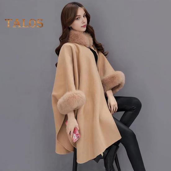 Pelerina de iarnă pentru doamnă, mâneci dolman, șal gros, guler largi, culoare uni, decor blană artificială, îmbrăcăminte caldă de zi cu zi, poncho de lucru în aer liber