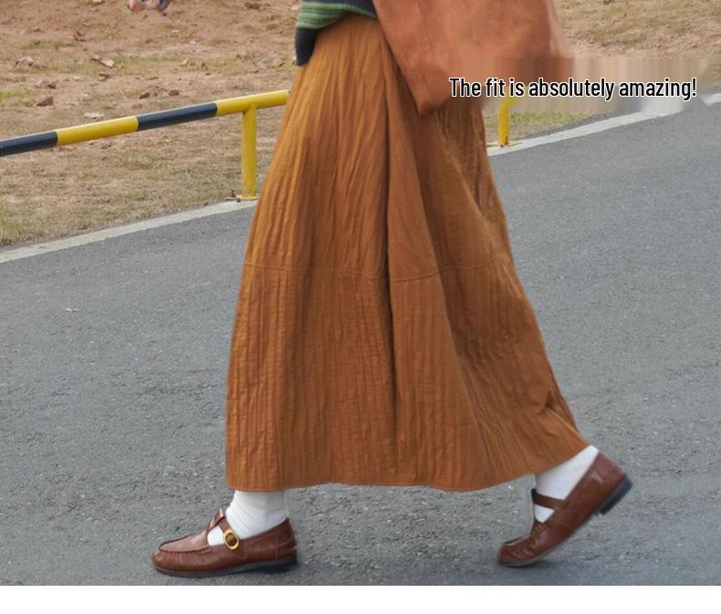 Elegant High-Waisted A-Line Pumpkin Skirt for Women, 2026 Spring/Autumn Collection, Mid-Length Fluffy Umbrella Design