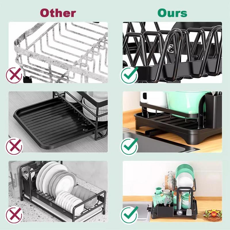 2 Tier Dish Bowl Drainer Storage Rack Kitchen Organizer with Drain Basket Countertop Dinnerware Organizer Drainboard CN 14380₽
