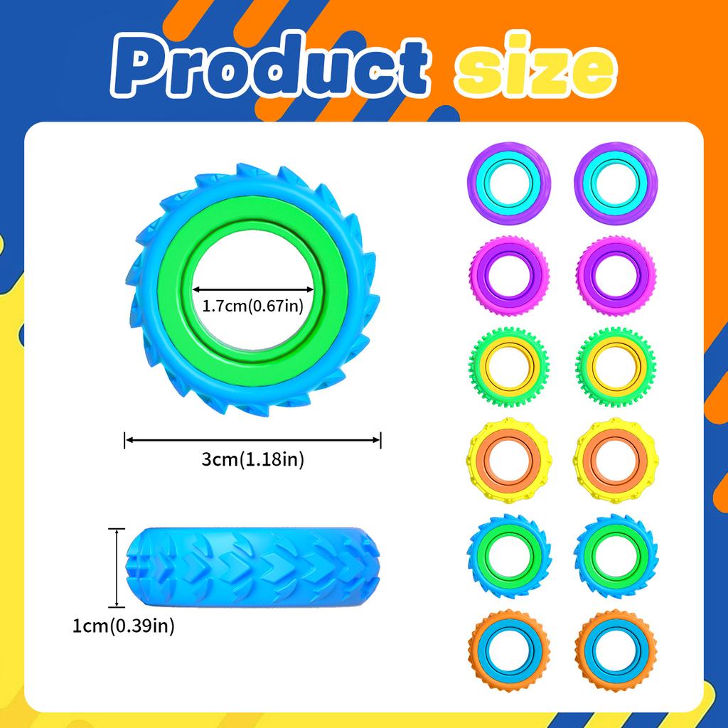 6/12Pack Sensory Fidget Rings – Finger Spinner for Anxiety Relief, Quiet Toys for Classroom, Party Favors & Pinata Stuffers