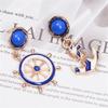 Fashion New Jewelry Blue Enameled Stone Gold Color Chain Tredny Wheel Nautical Anchor Earrings for Women Gifts
