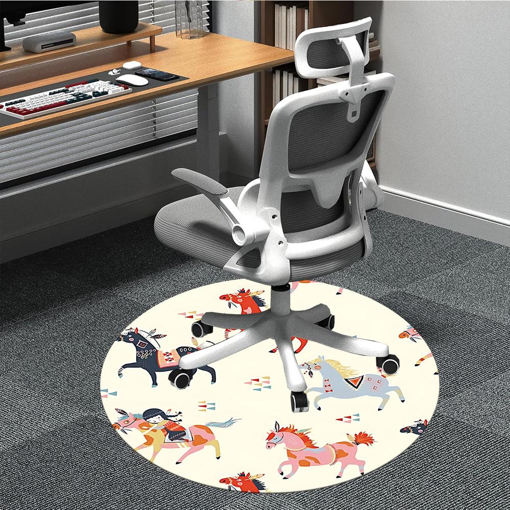 

1PC Horse Pattern Office Round Area Rug, Indoor Mat Suitable For Office, Under Office Chairs Bedroom Living Room Home Decor, Room Deco 193 80cm by 80cm