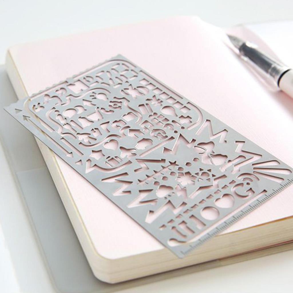 Cat-themed Hollow ruler for journals Planner Stencils Hollow Journaling Supplies Portable Scrapbook Templates metal cutout ruler