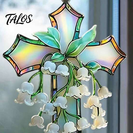 Decorative Wall Art Lily of The Valley Suncatcher, Acrylic Stained Glass Style Hanging Pendant Ornament with Metal Chain, Elegant Floral Window