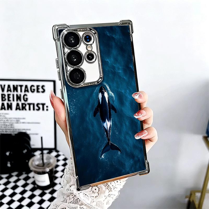 Orca Ocean Pattern Plating Phone Case For Samsung Galaxy S24 S25 FE S26 Edge S23 Ultra S22 S21 Plus S20 Anti-Fall Airabag Cover