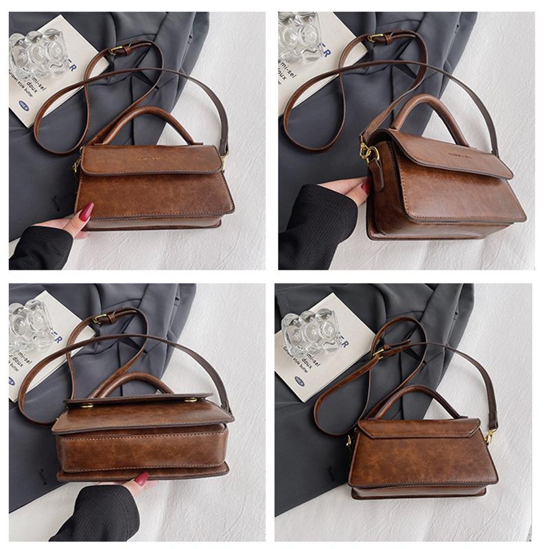 Vintage Style PU Leather Small Flap Shoulder Crossbody Bag for Women Fashion Solid Color Stain Resistant Faux Leather Occasion Handbag CLE