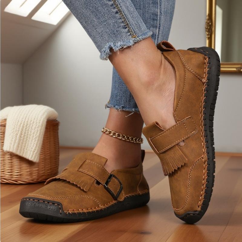 Elegante Damen-Ballerinas Klassische Runde Zehenpartie Modische Slipper Neu Atmungsaktiv Rutschfest Vielseitig Handgefertigt Leder Fahrschuh