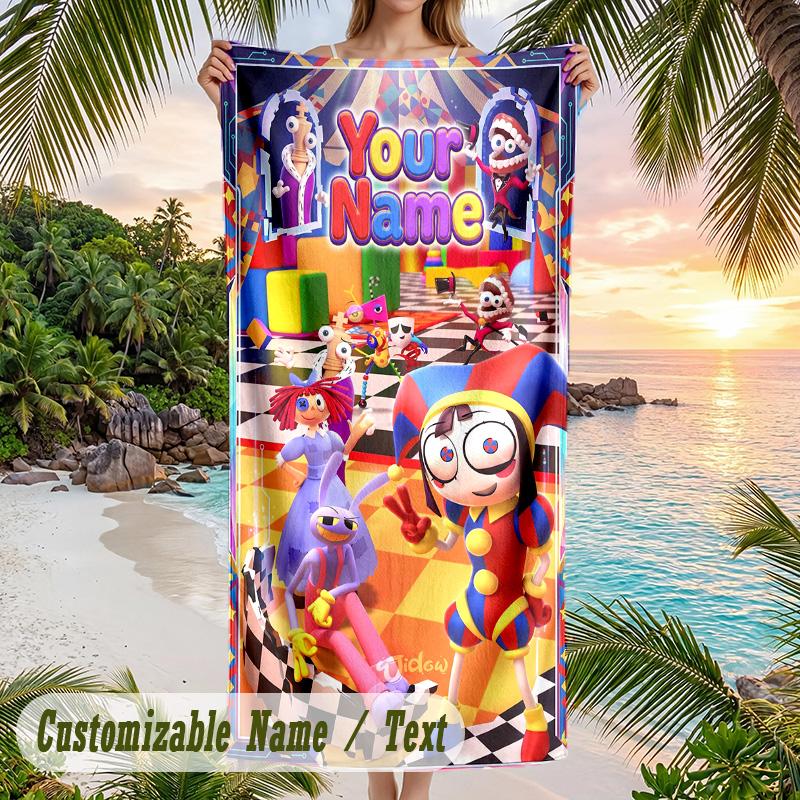 The Amazing Digital Circus Beach Towel, Personalized Custom Text, Quick Dry Soft Large Towel For Swimming Pool Travel