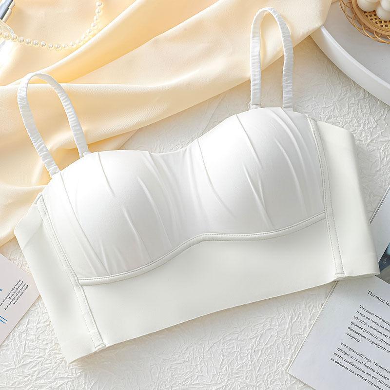 Women's Thin Style Fixed Bra Pad Camisole Bra Adjustable Tube Top Bandeau Underwear with Ruffles Sweet Princess Style