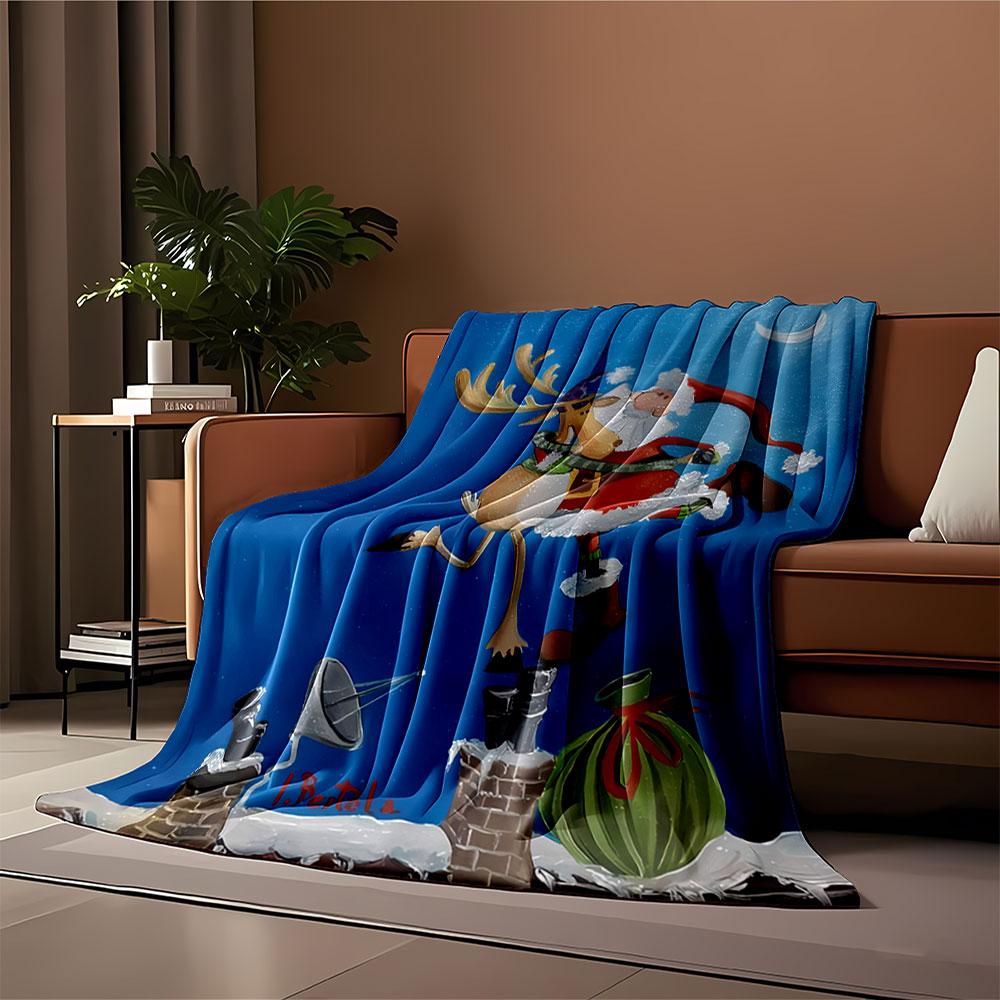 Santa and Reindeer Fun Art for all seasons blanket lunch break throw gift