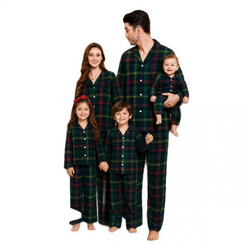 Christmas Plaid Family Matching Pajamas Set Long Sleeve Collared Loungewear Cotton Sleepwear
