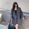 Fashionable Korean Style Loose Casual Suit Jacket with Slit for Women Coat