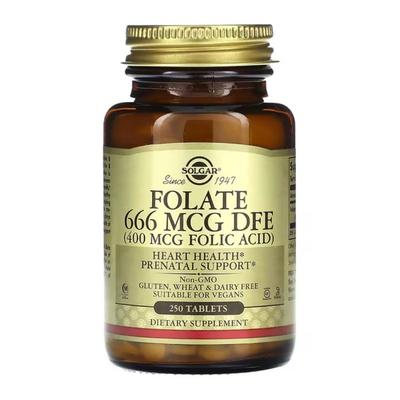 Solgar Folic Acid 400mcg 250 Tablets 4th Generation Activated Folic Acid Water-soluble Vitamin B Group B Complex