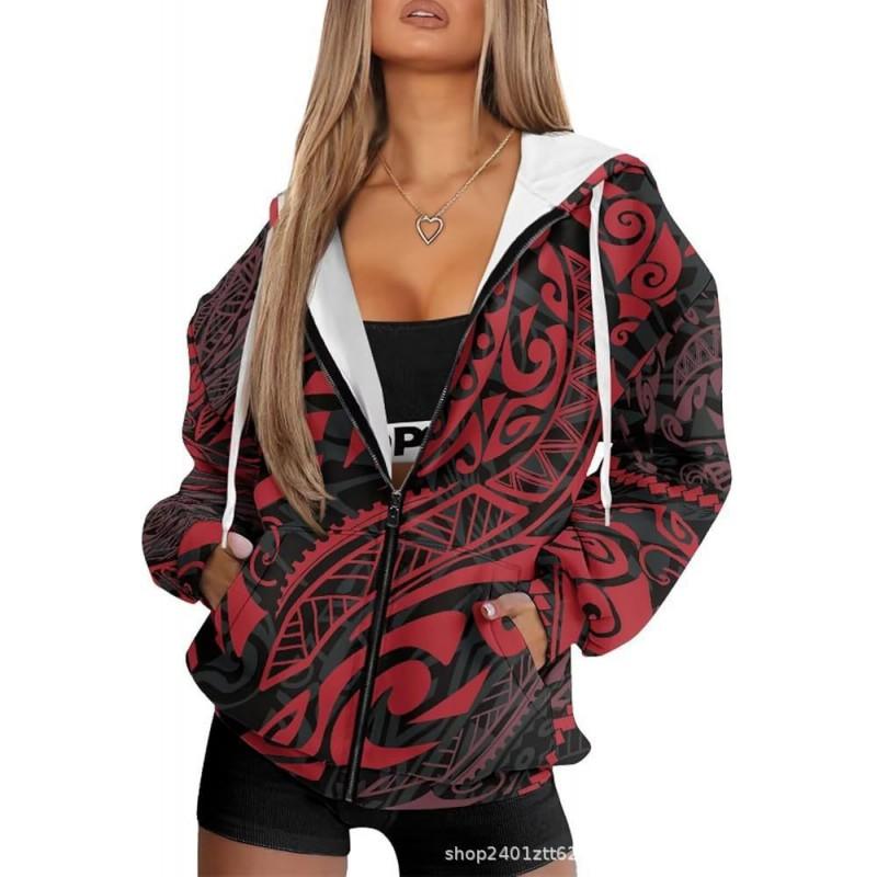 Vintage Ethnic 3D Printed Zip Up Hoodie Loose Fit Horse Geometric Graphic Sweatshirt Women