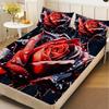 1PC Red Rose Polyester Sheet Soft Digital Print Fitted Sheet Without Pillowcase Birthday Gift For Women Lover Bedroom Decor
