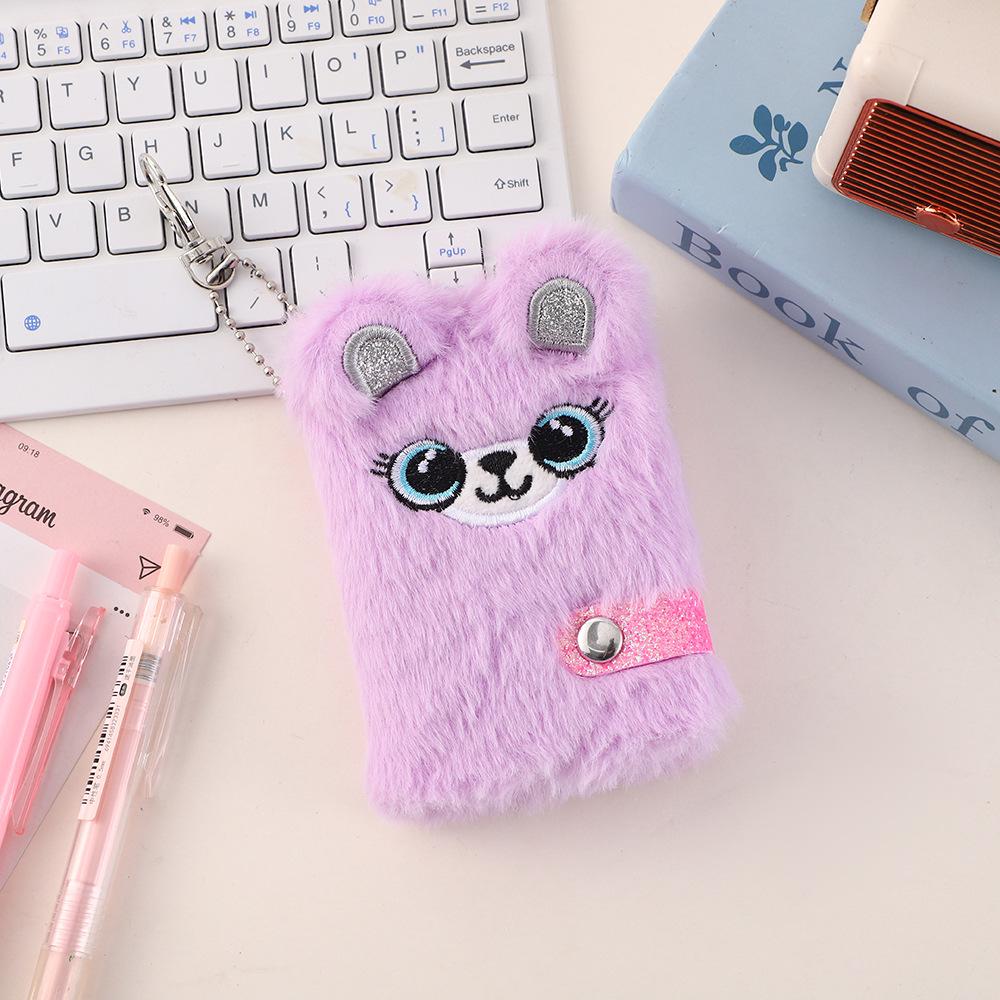 Plush Mini Notebook with Hook - Portable Durable Cute Kitten & Puppy Diary with Sticky Notes