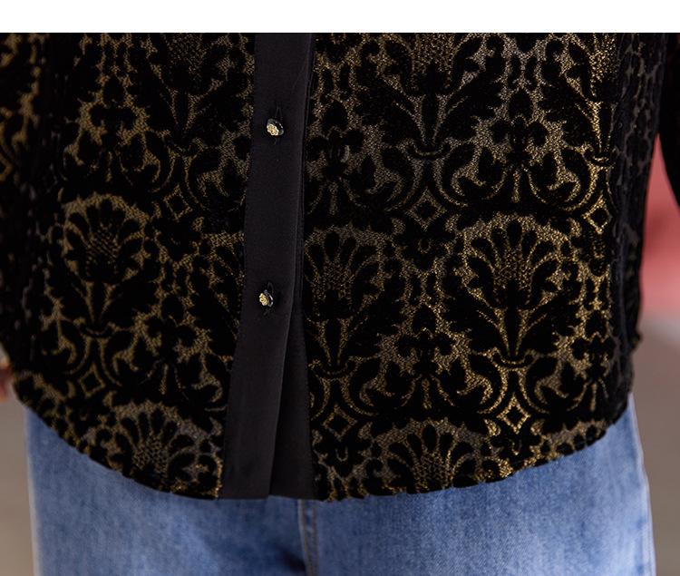 Seiden-Burnout-Samt Langarmshirt – Damen Luxusmode, Lockere Passform, Alterslos.