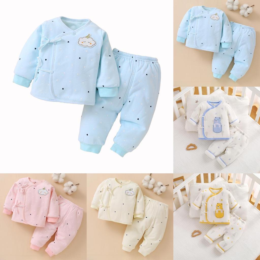 Newborn Baby Clothes Cotton Thick T Shirt Set With Stripes For Winter Comfort