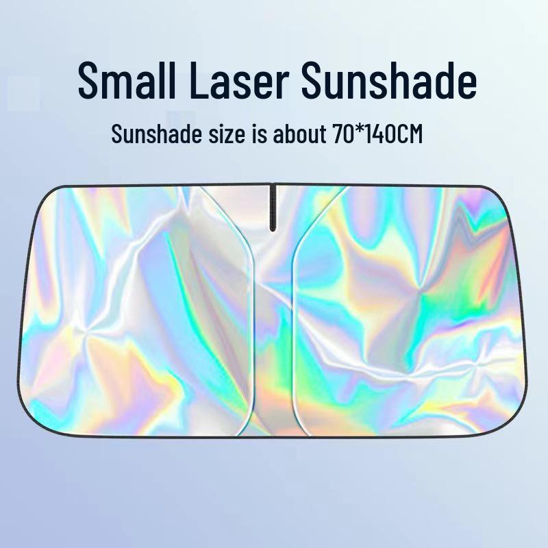 Titanium Silver Laser Car Sunshade: Full Blackout Front Windshield Visor and Window Curtain.