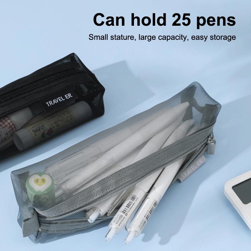 Mesh Pencil Case Transparent Pencil Case Kawaii Cute Simple Beautiful Bag Organizer Office Student Stationery School Supplies