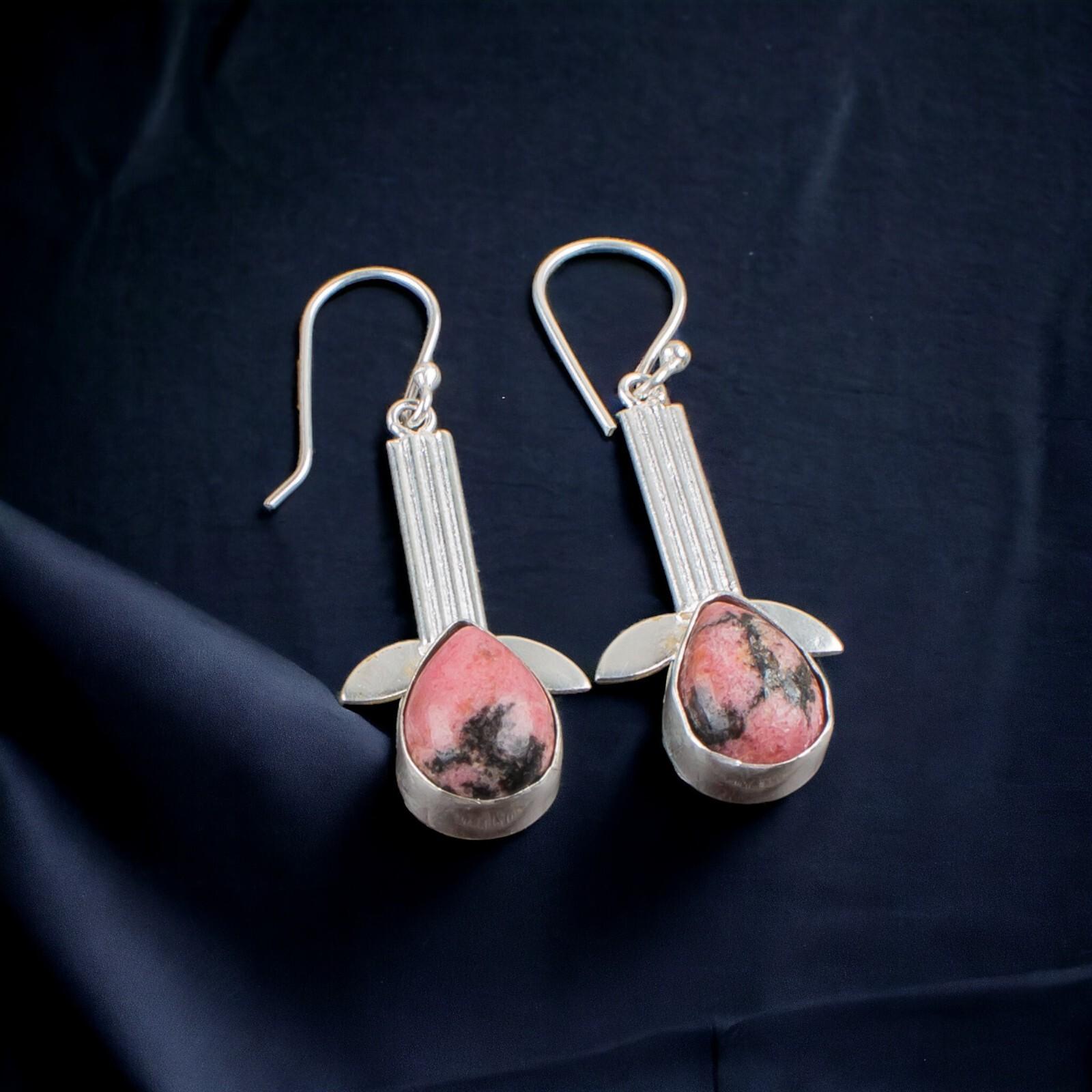 

Black Rhodonite Gemstone 925 Sterling Silver Trendy Jewelry Earrings For Women EE-36-29