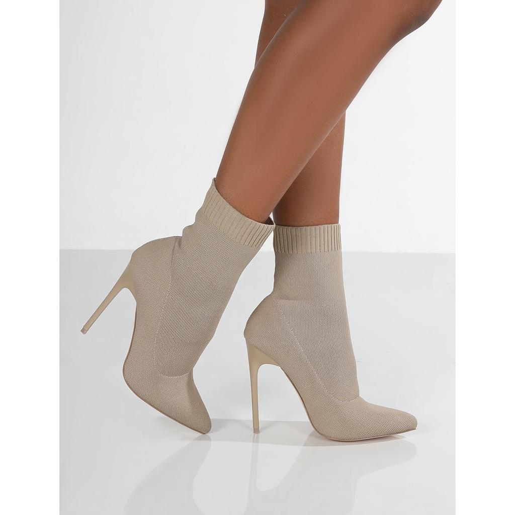 High Heels for Women Women's Sexy Pointed Toe Stiletto Short Boots Autumn and Winter Ankle Boots Knitted High Heels Knitted Women's Boots