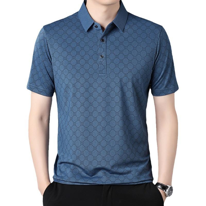 Men's Summer Ice Silk Polo: Loose Fit, Turn-Down Collar, Solid Color, Short Sleeve - New Trend for Middle-Aged
