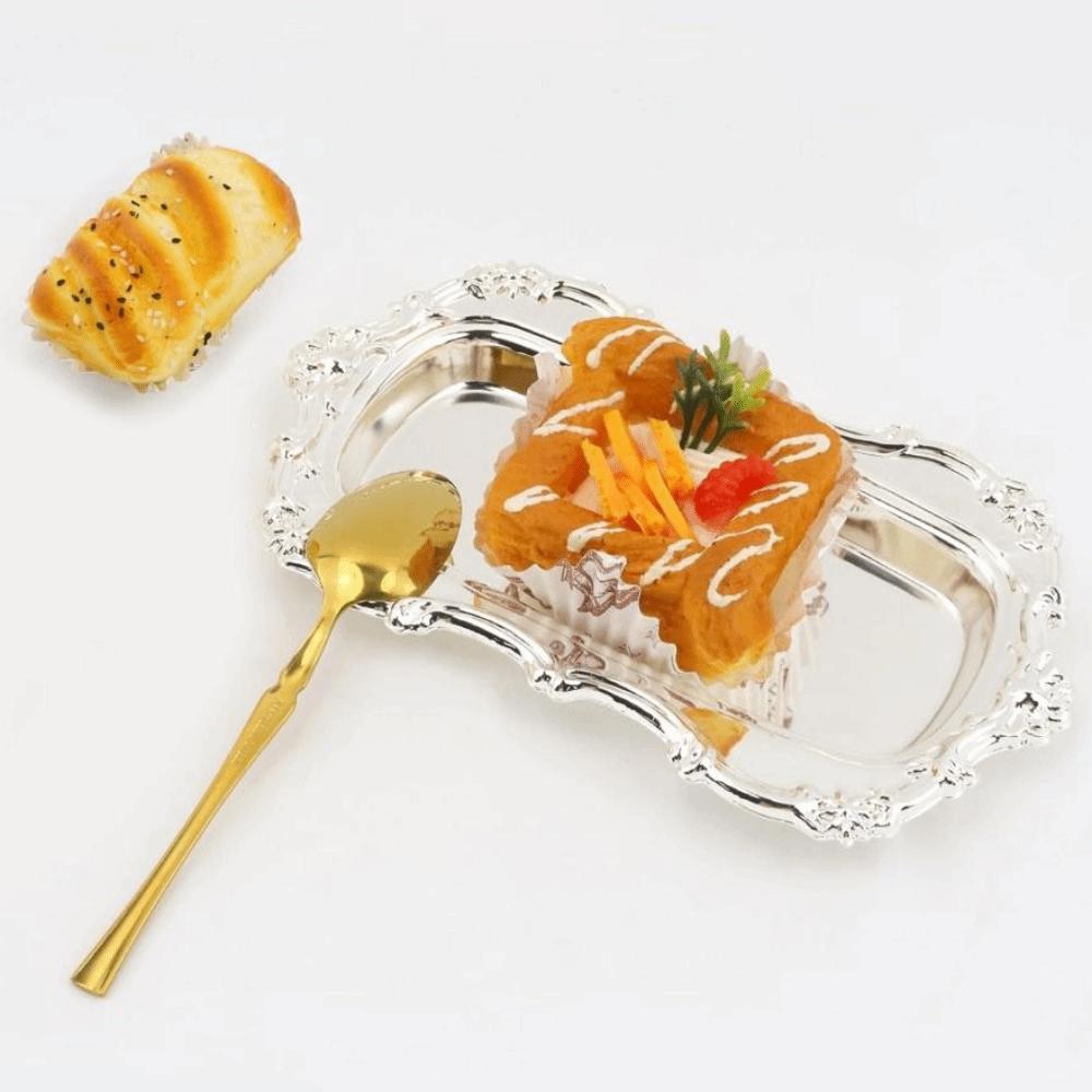 European Style Retro Serving Platter Embossed Design Jewelry Decoration Plate  Cafe Cake Dish