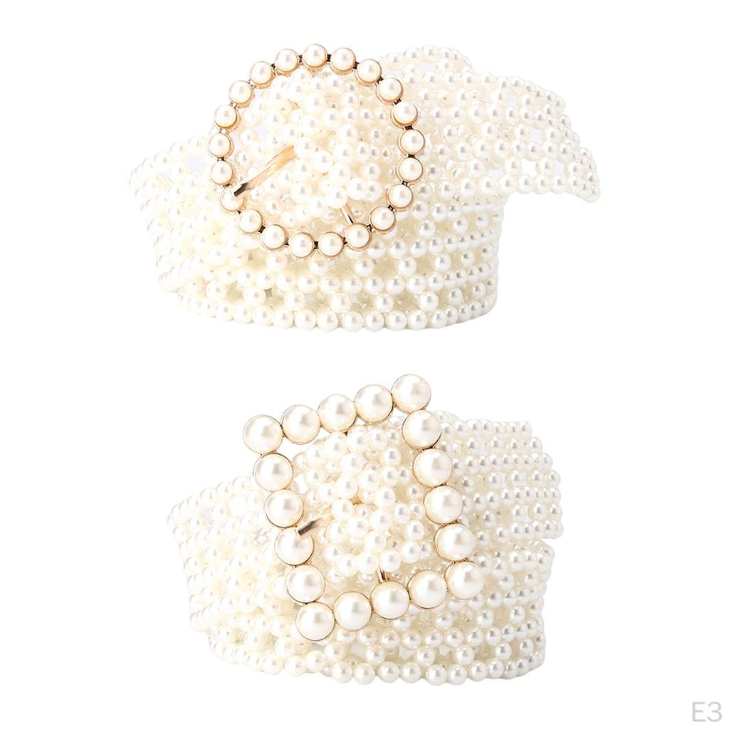 Bling Pearls Waist Belt Faux Pearl Beaded Buckle Elegant Bridal Chain Girls Dress Sash Elastic