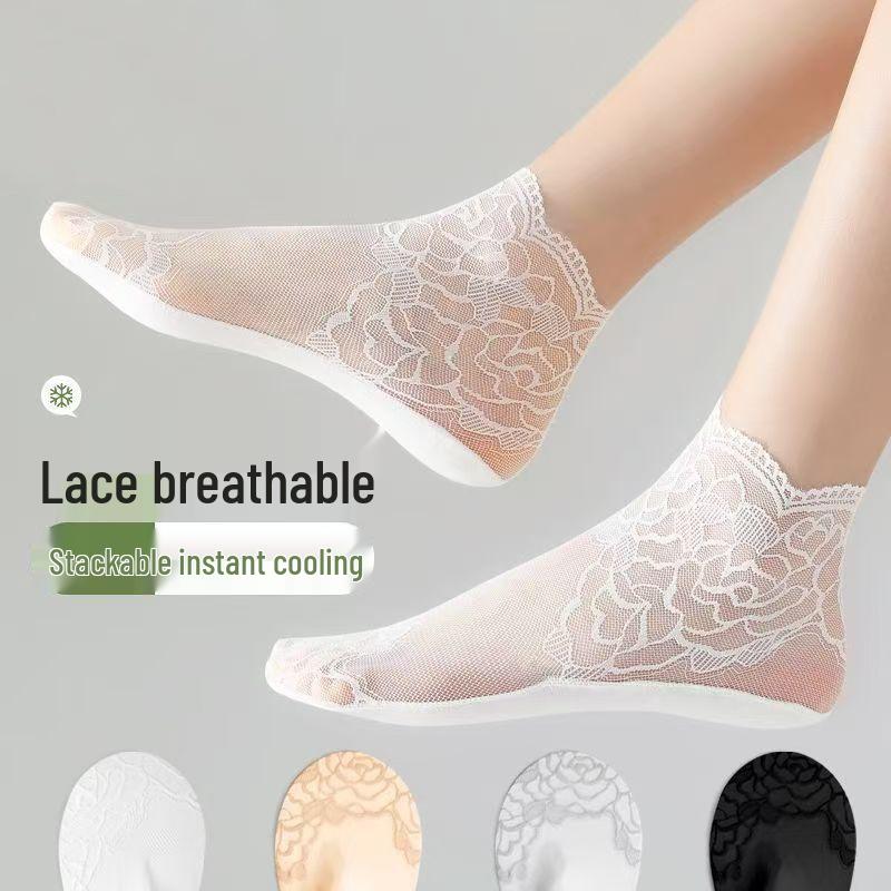 Korean Style Mid-Calf Lace Ankle Socks - Breathable, Anti-Snag Mesh for Spring/Summer