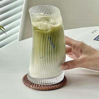 350ml/480ml Fashion Crescent Moon Style Glass Cup Ribbed Clear Glass Milk Water Juice Coffee Tea Cups Cocktail Beer Glasses