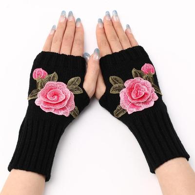 New Autumn and Winter Women's Short Fashion Flower Gloves Knitted Sleeve Warm Half Finger Gloves