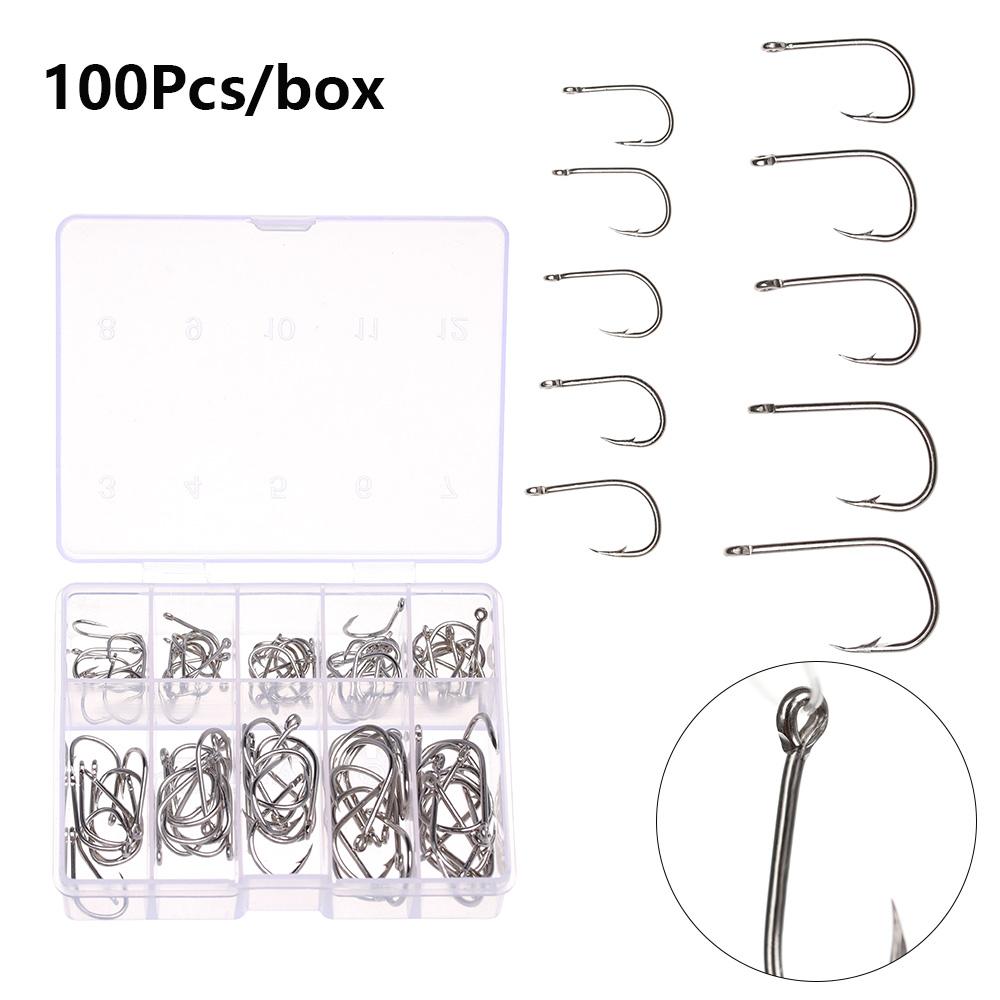 

100 шт. 1 коробка, высококачественные рыболовные крючки из углеродистой стали 3 #-12 #, рыболовный крючок, прочная насадка для рыбы чёрный