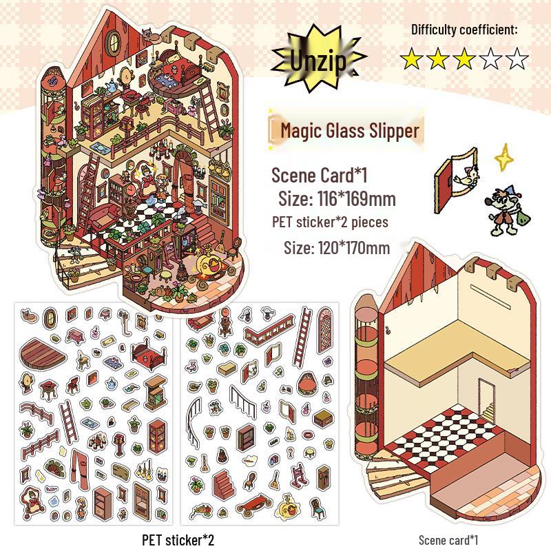 Infeel.Me My Little House 3D Scenery Stickers - Miniature Two-Layer Quiet Book Series