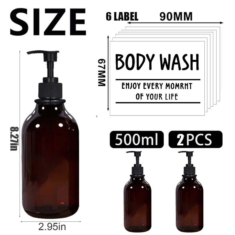 2PCS 500ml Travel Large Capacity Bathroom Soap Shampoo Dispenser Pump Press Bottle Multi-purpose Liquid with 6 Labels