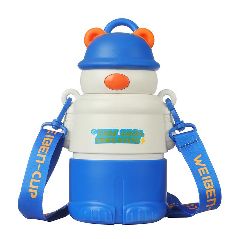 Láhev na vodu Kreslené Nerezová vakuová baňka Káva Mléko Cestovní šálek slámy Medvěd Láhev na vodu Izolovaná termoska