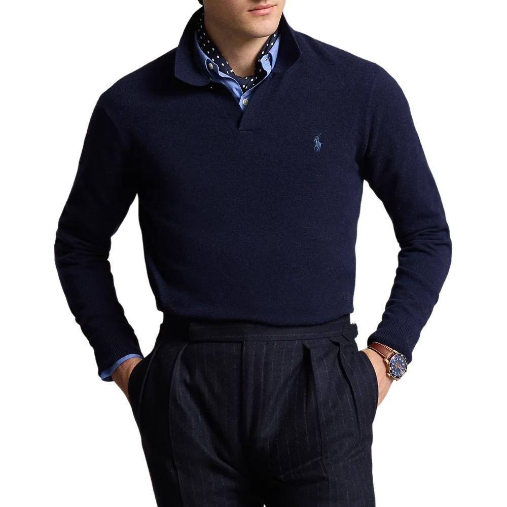 Polo Ralph Lauren FW24 V-Neck Fashion Wool Knit Sweater Men Sweater Dark-Blue MNPOSWE16822063