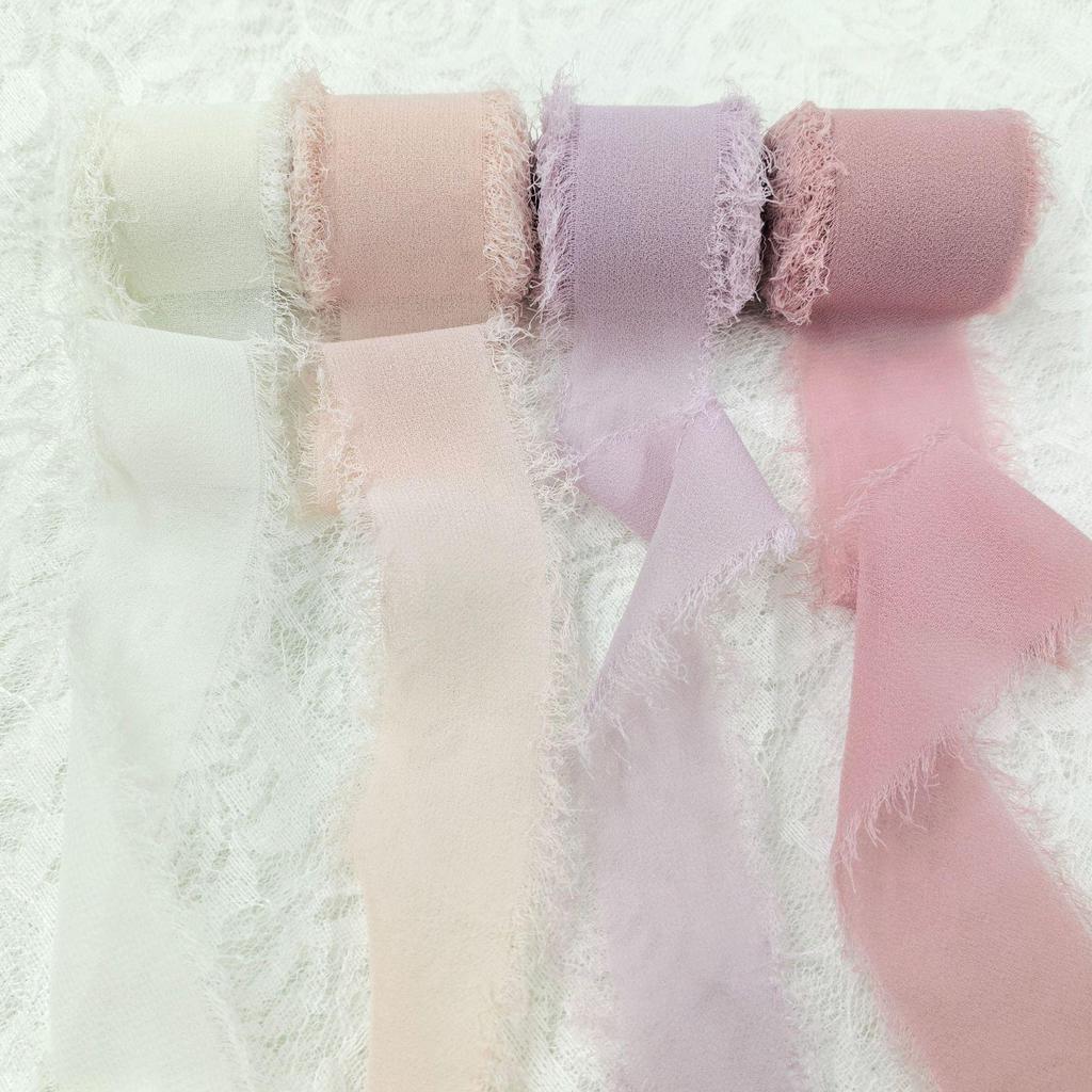 Hand-Torn Raw Edge Chiffon Ribbon Bouquet Streamer for Wedding Flowers