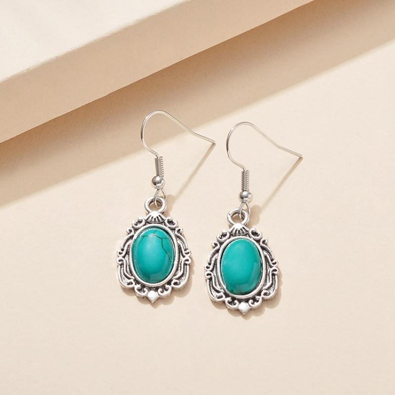 3 pcs Vintage Bohemian style turquoise necklace bracelet earrings three piece set Zircon gift 2024