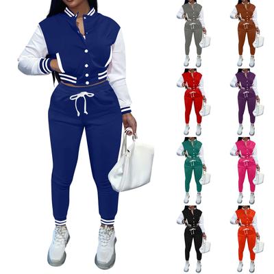Chaqueta Corta de Color Sólido para Mujer Traje de Solapa Única Corto Casual Deportivo Delgado Conjunto de Dos Piezas