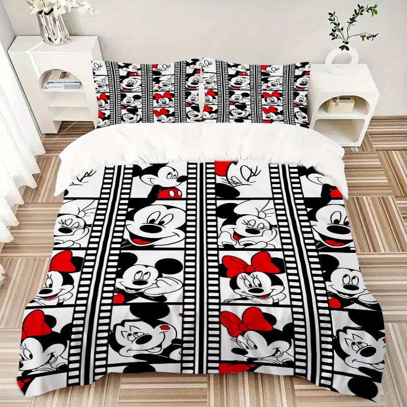 3pcs Mickey, Minnie Printed Bedding Set, Breathable And Soft, Machine Washable, Christmas Gift, Suitable for Bedroom Decoration, 115