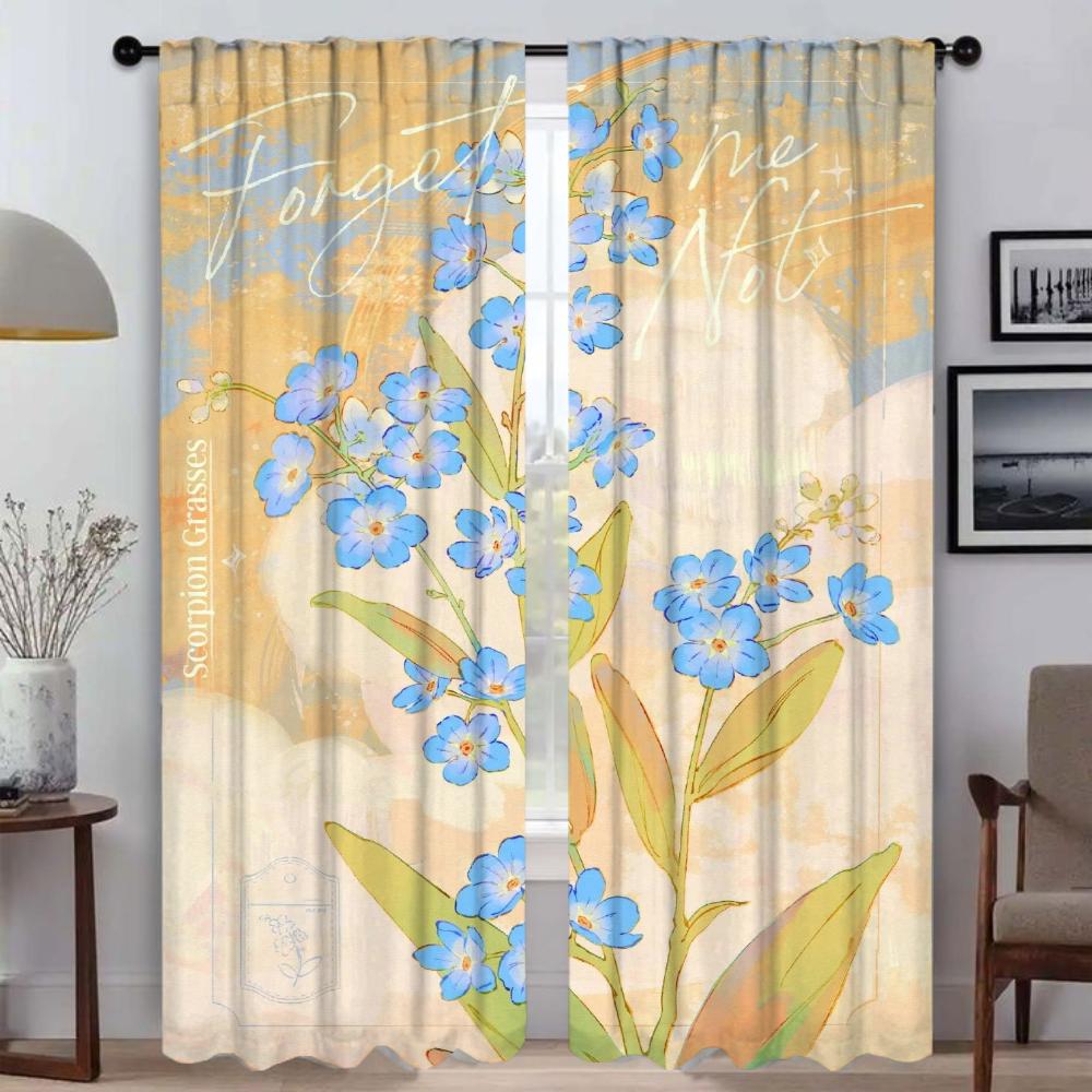 Halloween Decoration Flower Blackout Curtains 2 Pieces Curtains for Living Room Curtain Shades Partition Tulle for Bedroom Child