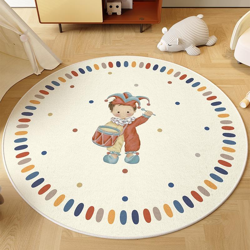 Circus Tent Animal Carpet with Lion Dog Bear Rabbit Bird Performers Playful Round Rug for Kids Room Nursery Decor Soft Floor Mat