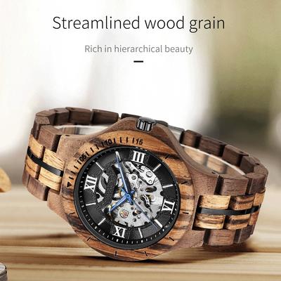 Mode Lässige Mechanische Uhr Herren Top Marke Luxus Naturholz Automatisch Skelett Steampunk Armbanduhr