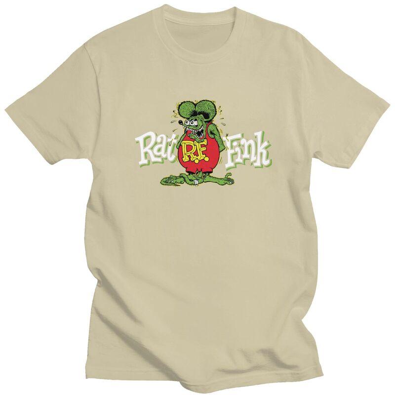 Custom Anime Cartoon Rat Fink T Shirts for Men Pure Cotton Tees Tshirts Short Sleeve Casual Tshirt