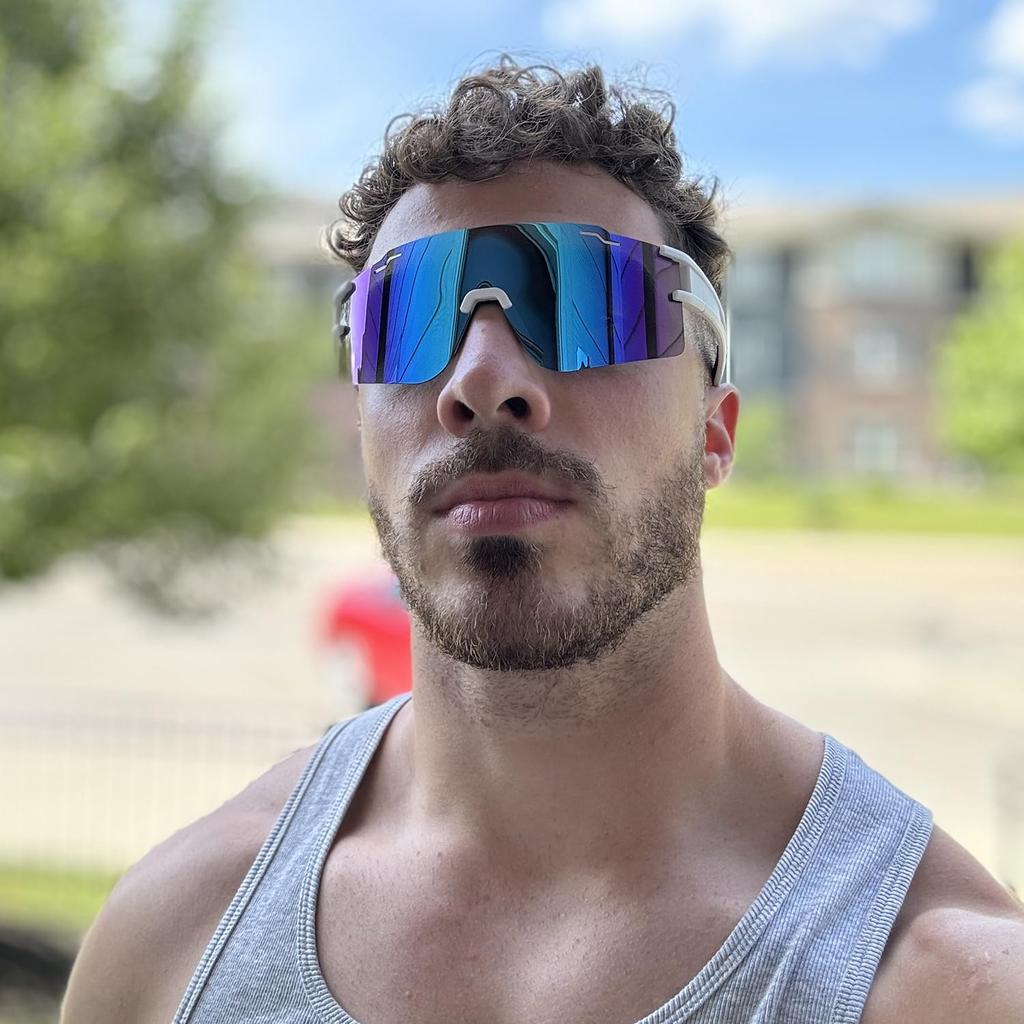 FMY Polarized Cycling Youth Baseball UV400 Sports Sunglasses for Running and Medium Glasses, Glasses, Unisex, Protection, Driving, White/Blue,
