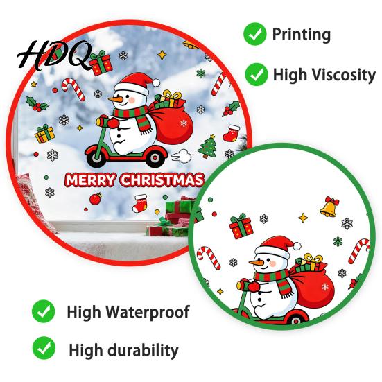 Decorative Glass Stickers Cute Snowman Scooter Christmas Static Window Cling Cartoon Merry Indoor Outdoor Holiday Decor Decal Waterproof Sticker for