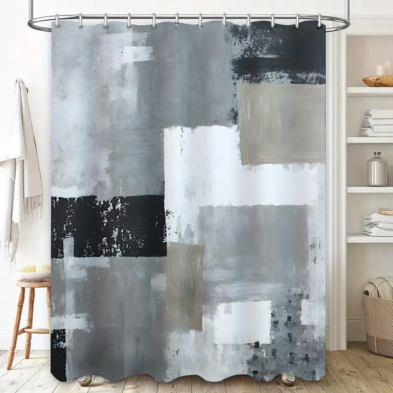 Contemporary Artistic Grey White Bath Shower Curtain Waterproof Decorative Liner for Bathroom