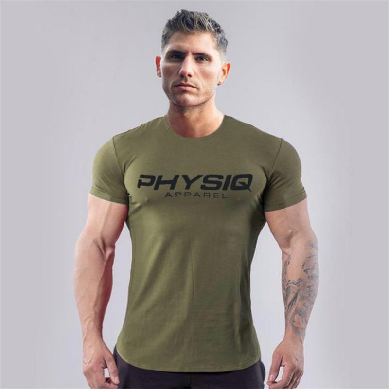 Muscle Fitness Short Sleeve Cotton T-shirt - Elastic, Breathable, Sweat-Wicking Round Neck for Summer Sports